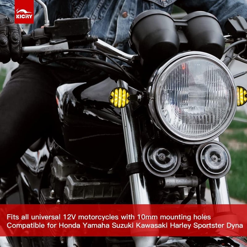 KICRY SMD LED Bullet Turn Signals Motorcycle Amber Front Rear Blinker Grill Indicator Universal Compatible for Honda Yamaha Suzuki Kawasaki Harley Chopper Bobber Dyna(Black-Amber) - Image 5